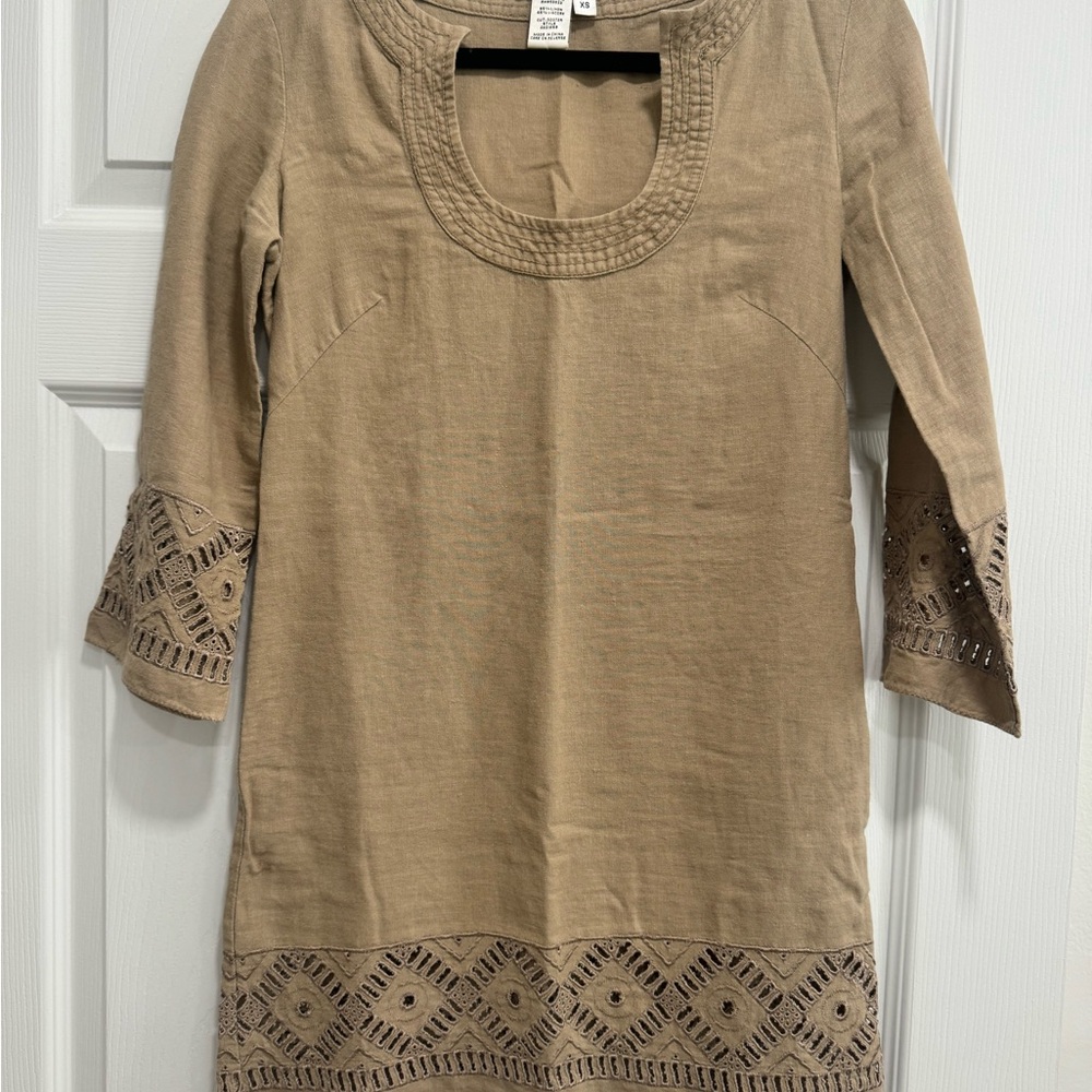 Tan Crochet Trim Dress